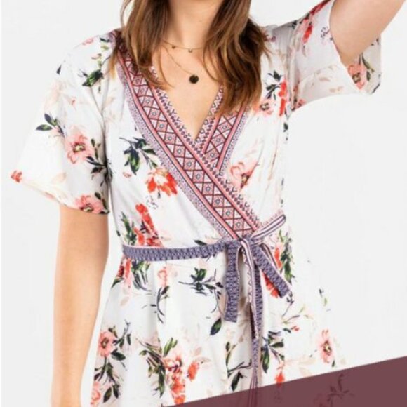 Francesca's X Three Pink Hearts | Boho Print Floral Lined Romper | Size Medium - Picture 3 of 15